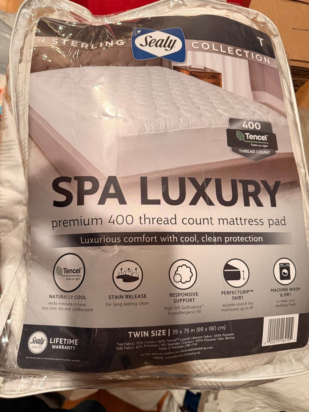 Sealy Spa Luxury Twin Mattress Pad – 400 Thread Count Tencel – White